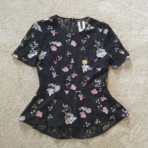 BCBGMaxazria lace peplum top M